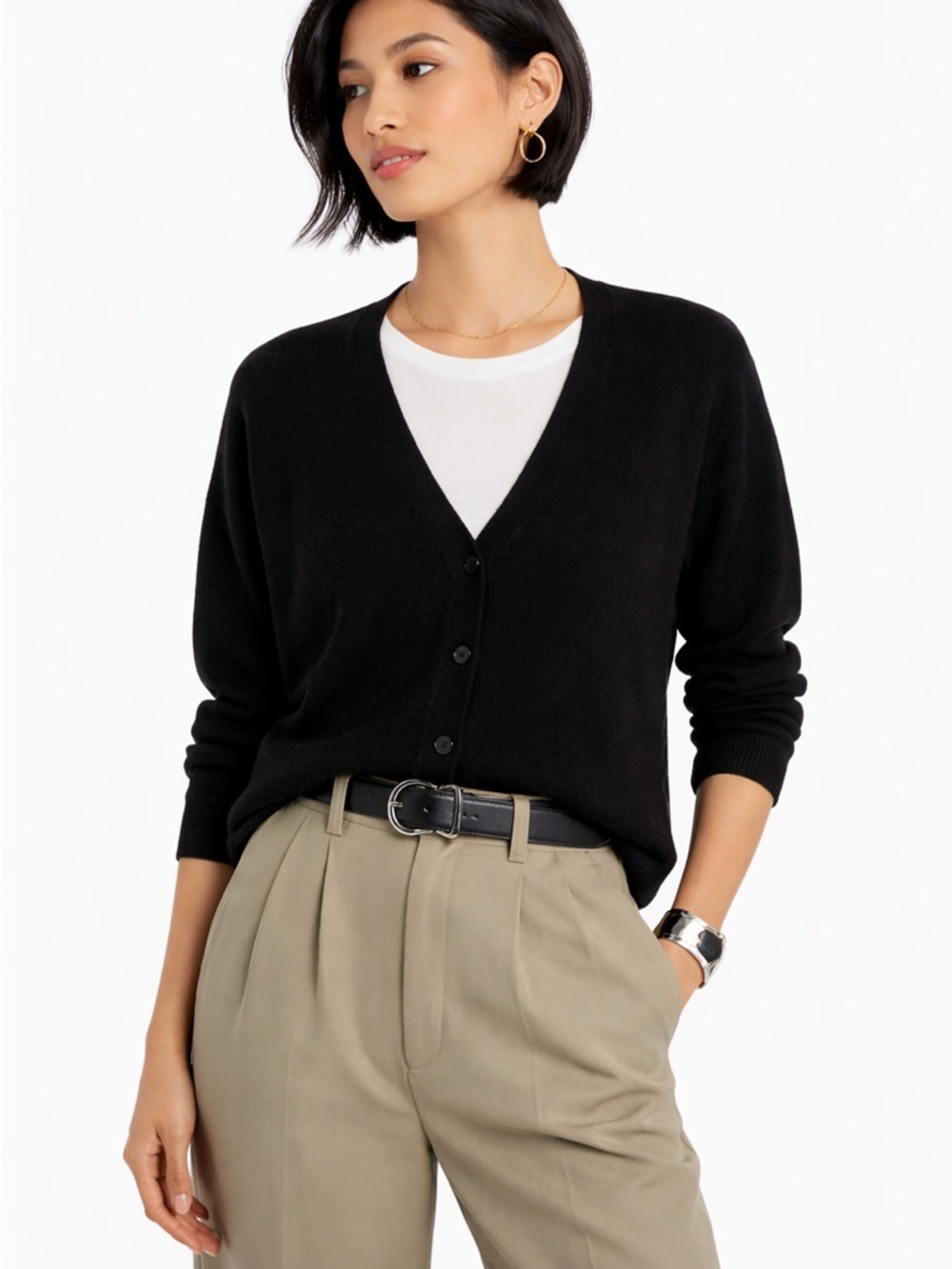 C by Bloomingdale’s 100% Cashmere Black V-Neck Cardigan Size L NWT
